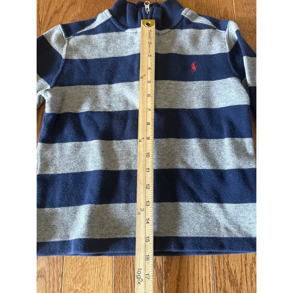 Polo Ralph Lauren Kids Sweater Size 7 Blue & Grey Striped 1/4 Zip Mock Neck